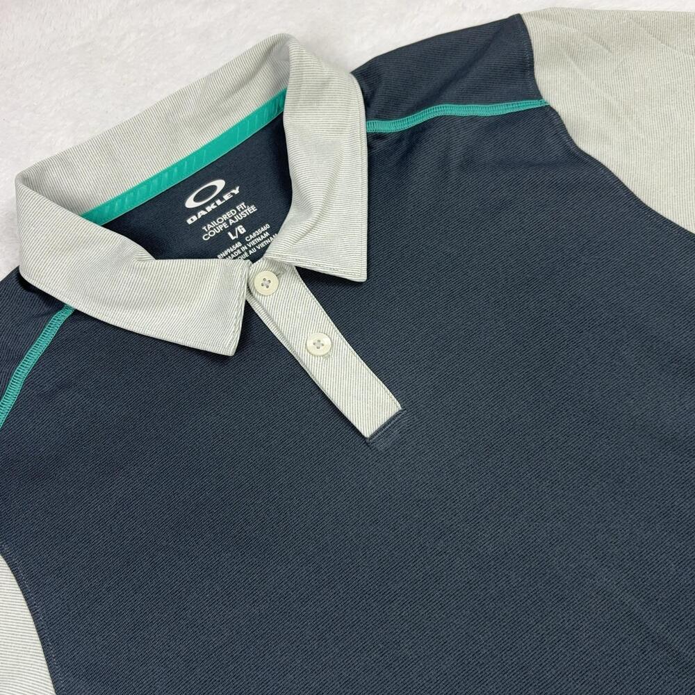 Oakley Short Sleeve Polo Shirt Mens L Gray Golf Tailored Fit Mesh Quick Dry